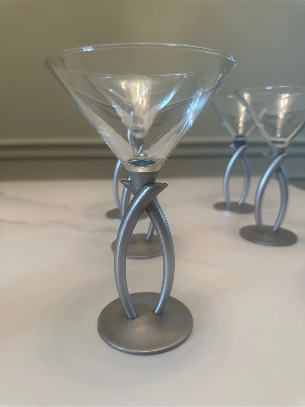 Brushed Silver Stem Martini Glasses - Set of 6